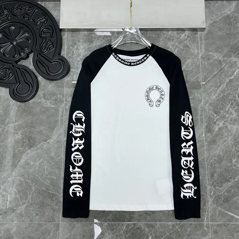 Chrome Hearts Unisex CH Raglan Sleeve Long-Sleeve T-Shirt - Round Neck, BlACK/White