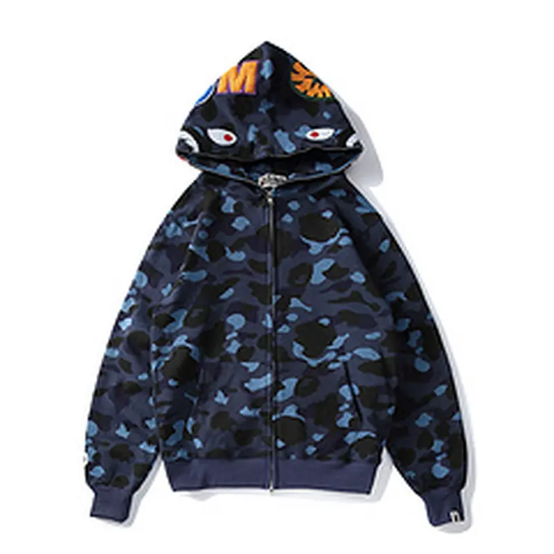 BATHING APE SS23 Color Camo Shark Full-Zip Hoodie – Men's Color Camouflage Shark Pullover Jacket