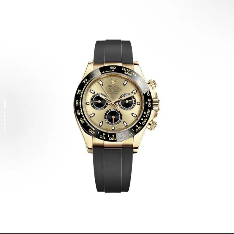 ROLEX Cosmograph Daytona Automatic Mechanical Movement Waterproof Chronograph Men's Watch Swiss Made 40mm Gold Dial Yellow Gold Case Rubber Strap